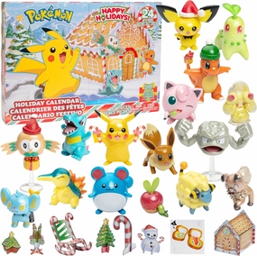 Pokémon Holiday Advent Calendar Playset for Kids - 24 Piece Christmas Gift Set - Character Figures Include Pikachu, Eevee, Charmander & More! - 16 Pokemon Toys & 8 Accessories - For Boys & Girls 4 