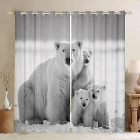 Polar Bear Family Window Curtains Teens Adult Women,White and Gray Curtains for Bedroom,Polar Bear Draperies for Living Room,Arctic Scenery Window Treatment Curtains Set of 2 Panels,42Wx84L