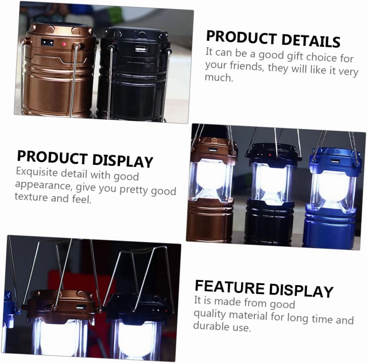 Portable Solar Camping Light Led Lantern for Tent Solar Emergency Lamp Camping Lighting Tool Black No Batteries Required