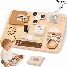 Potatomato Busy Board Toddlers - Montessori Educational Fidget Toys for Baby 1 2 3 4 Years Old - Wooden Sensory Toys Autistic Children - Preschool Learning Activities Fine Motor Skills – Travel Toy