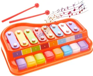 PowerTRC Large 12" X 8" 2-in-1 Baby Piano Xylophone Toy - Multicolored Musical Instrument for Toddlers