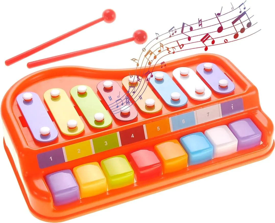 PowerTRC Large 12" X 8" 2-in-1 Baby Piano Xylophone Toy - Multicolored Musical Instrument for Toddlers