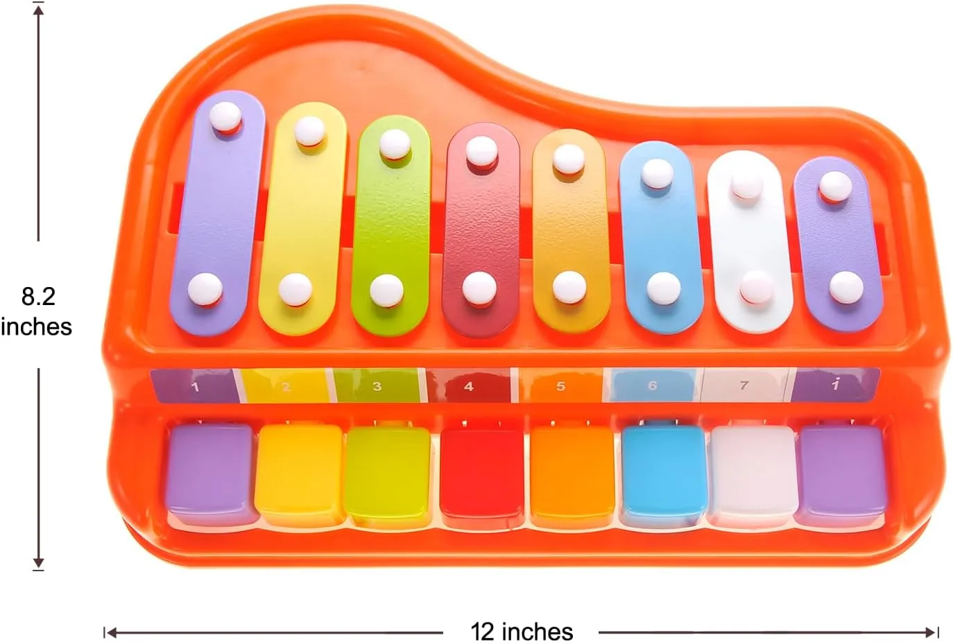 PowerTRC Large 12" X 8" 2-in-1 Baby Piano Xylophone Toy - Multicolored Musical Instrument for Toddlers