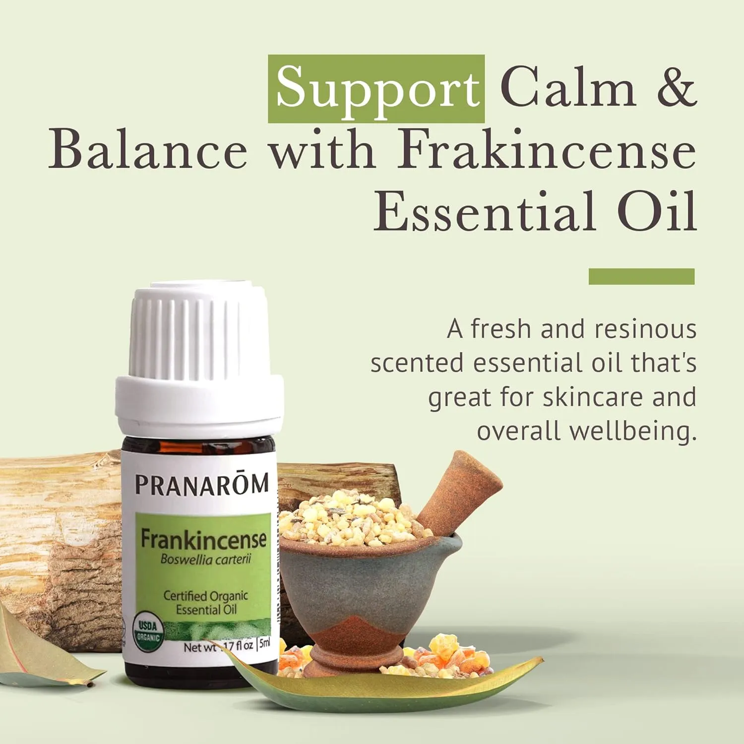 Pranarom USDA Certified Organic Frankincense Essential Oil (5ml), 100% Pure Undiluted Therapeutic Grade from Somalia for Aromatherapy, Diffuser, Skincare, Relaxation, Meditation