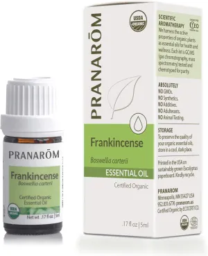 Pranarom USDA Certified Organic Frankincense Essential Oil (5ml), 100% Pure Undiluted Therapeutic Grade from Somalia for Aromatherapy, Diffuser, Skincare, Relaxation, Meditation