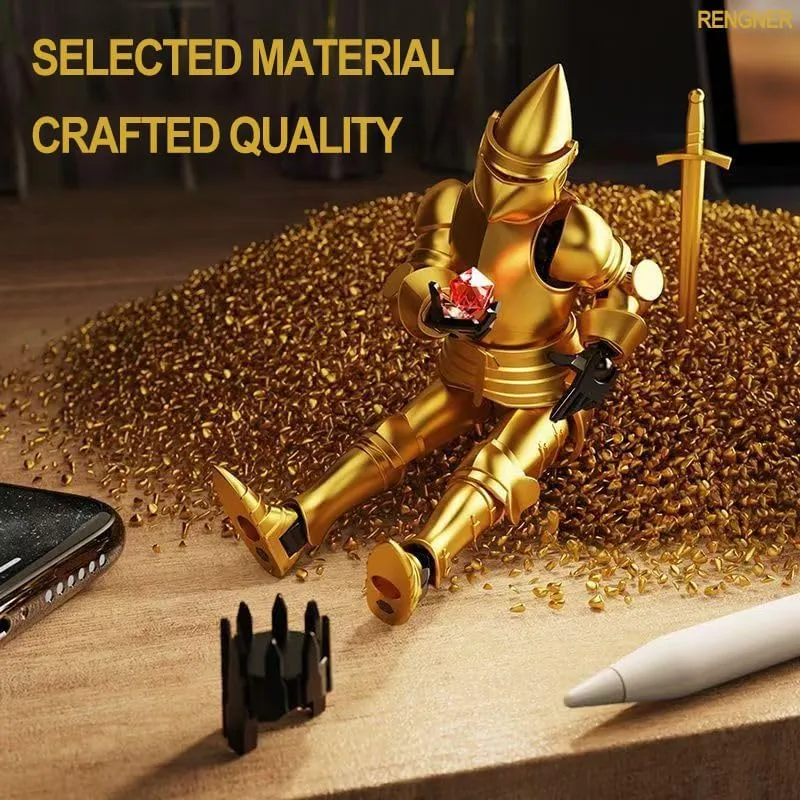 (Pre-Assembled) Dummy 13 Robot Magnetic Action Figure in Armor, T13 Fifth Generation Medieval Knight with Weapons and Shields, Full Body Activity Robot with Figure Stand (Gold Silver(Boxed))