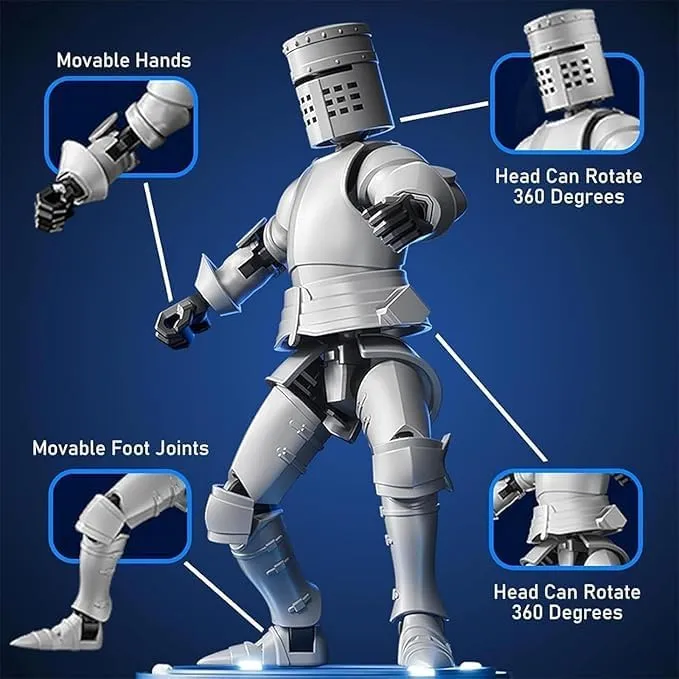 (Pre-Assembled) Dummy 13 Robot Magnetic Action Figure in Armor, T13 Fifth Generation Medieval Knight with Weapons and Shields, Full Body Activity Robot with Figure Stand (Gold Silver(Boxed))