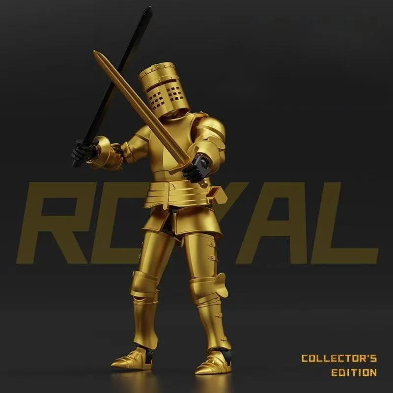 (Pre-Assembled) Dummy 13 Robot Magnetic Action Figure in Armor, T13 Fifth Generation Medieval Knight with Weapons and Shields, Full Body Activity Robot with Figure Stand (Gold Silver(Boxed))