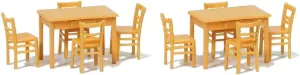 Preiser 17218 Table & Chairs 2 Tables & 8 Chairs (Natural Wood) HO Scale Scenery Set
