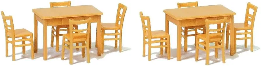 Preiser 17218 Table & Chairs 2 Tables & 8 Chairs (Natural Wood) HO Scale Scenery Set