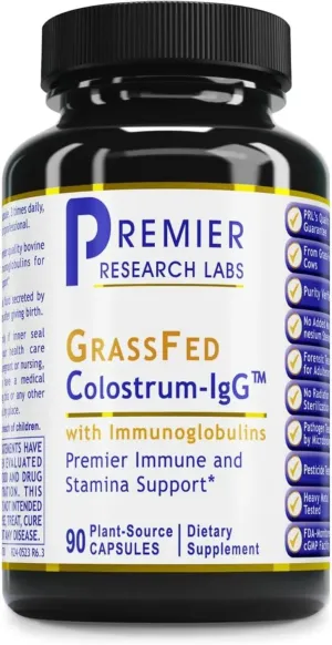 Premier Research Labs Colostrum-IgG - Colostrum Supplement, Grass Fed Bovine Colostrum for Humans, Immune Support & Gut Health Superfood with Lactoferrin, Amino Acids, Nucleotides - 90 Capsules
