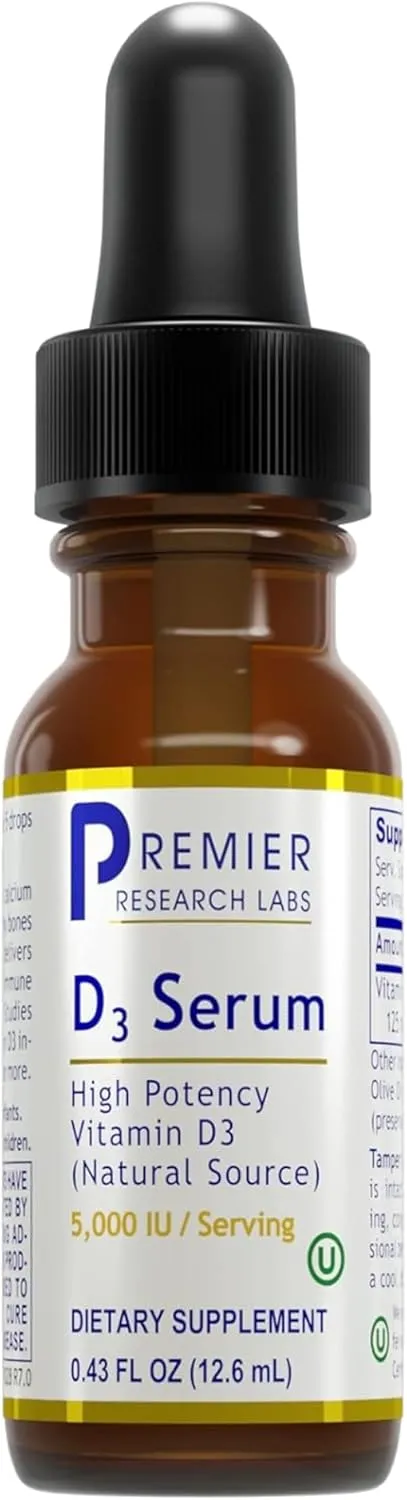 Premier Research Labs Vitamin D3 Serum - Liquid Vitamin D Oil Drops for Adults, Liquid Vitamin D3 5000 IU, Sublingual Vit D3 Liquid - 0.43 fl oz