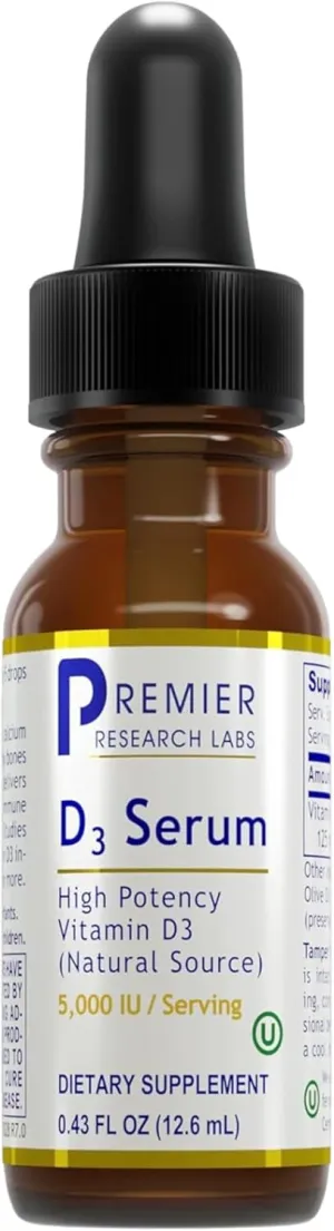 Premier Research Labs Vitamin D3 Serum - Liquid Vitamin D Oil Drops for Adults, Liquid Vitamin D3 5000 IU, Sublingual Vit D3 Liquid - 0.43 fl oz