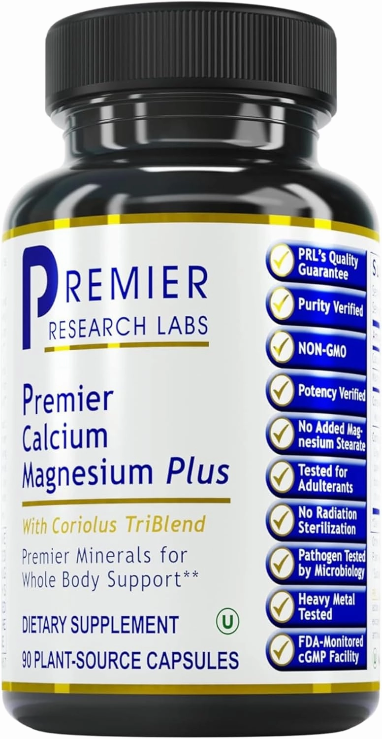 Premier Research Labs Calcium Magnesium Plus - Calcium Magnesium Supplement, Calcium Supplement for Bone Health, with Mushroom Complex - Reishi & Lions Mane - 90 Vegetarian Capsules