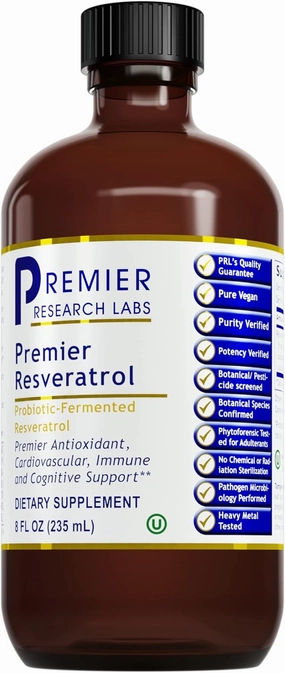Premier Research Labs Resveratrol - Resveratrol Liquid Supplement, Trans Resveratrol, Antioxidant Support for Heart Health & Blood Flow, Aging Support, 180 mg Per Teaspoon - 8 Fl Oz