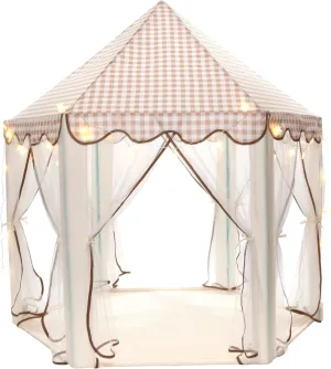 Princess Play Tent, Large Playhouse Castle Play Tent with Mat, Star String Toy, Indoor and Outdoor Games, for Children, Kids, Girls, Cream Plaid, 53" x 53" x 51", Cream