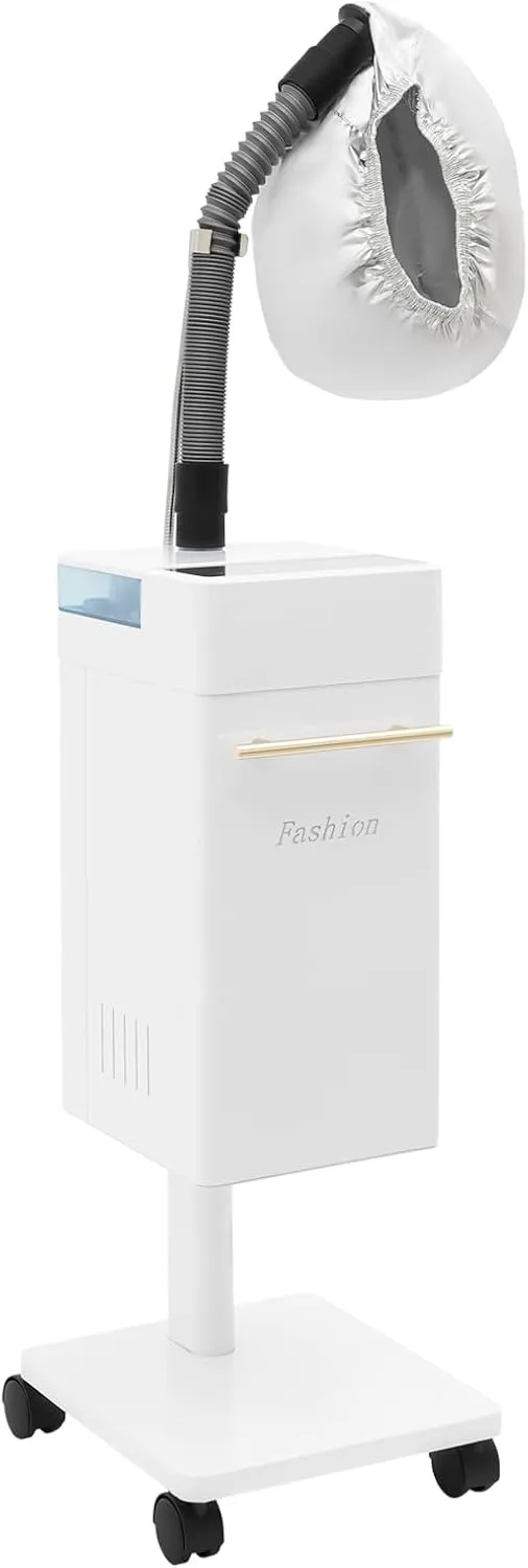 Professional Nano Steamer,600W Adjustable Temp Hair Processor with Steamed Hats & 4 Wheels, Multifunctional Hair Steamer Machine for Home,Salons (White)