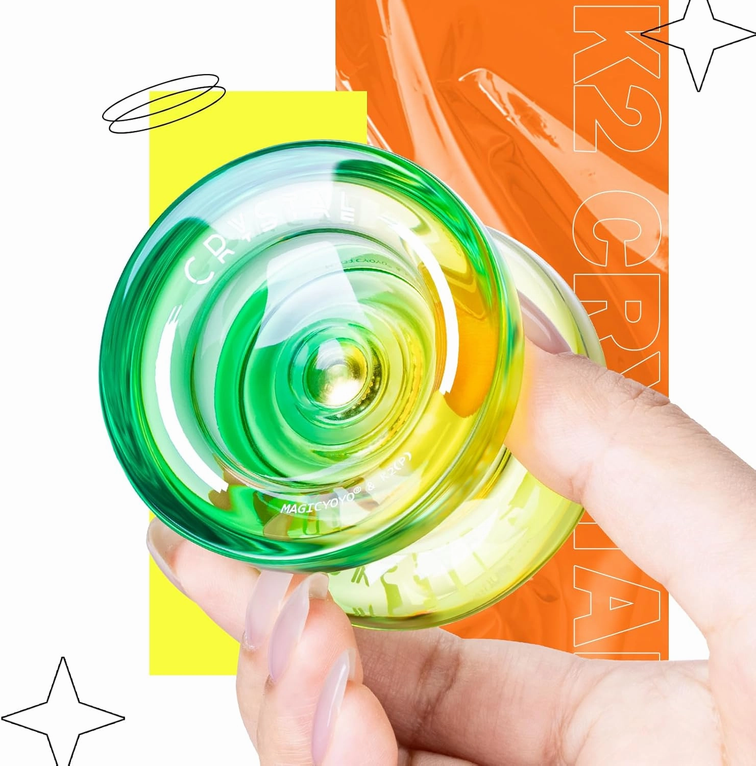 Professional Responsive Yoyo for Kids, K2 Crystal Dual Purpose Yo yo Replacement Unresponsive Yo-Yo Bearing for Intermediate, Plastic YoYo with 12 Yoyo Strings, Storage Bag (Green Yellow Gradient)
