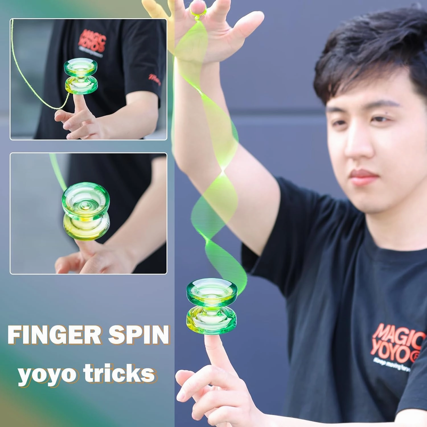 Professional Responsive Yoyo for Kids, K2 Crystal Dual Purpose Yo yo Replacement Unresponsive Yo-Yo Bearing for Intermediate, Plastic YoYo with 12 Yoyo Strings, Storage Bag (Green Yellow Gradient)