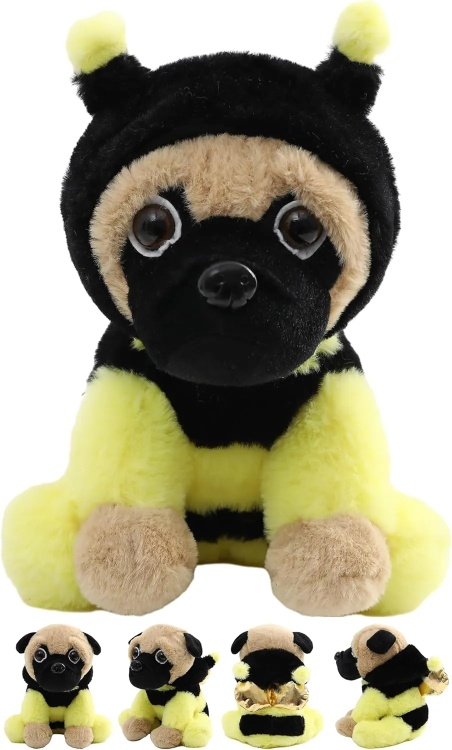 Pug Bumblebee Stuffed Animal Dog Wearing Bumble Bee Costume Plushies Pug Dressed as Funny Bumblebee Plush Toys for Kids Stuffed Puppy Animals Gift for Lover 12 Inch