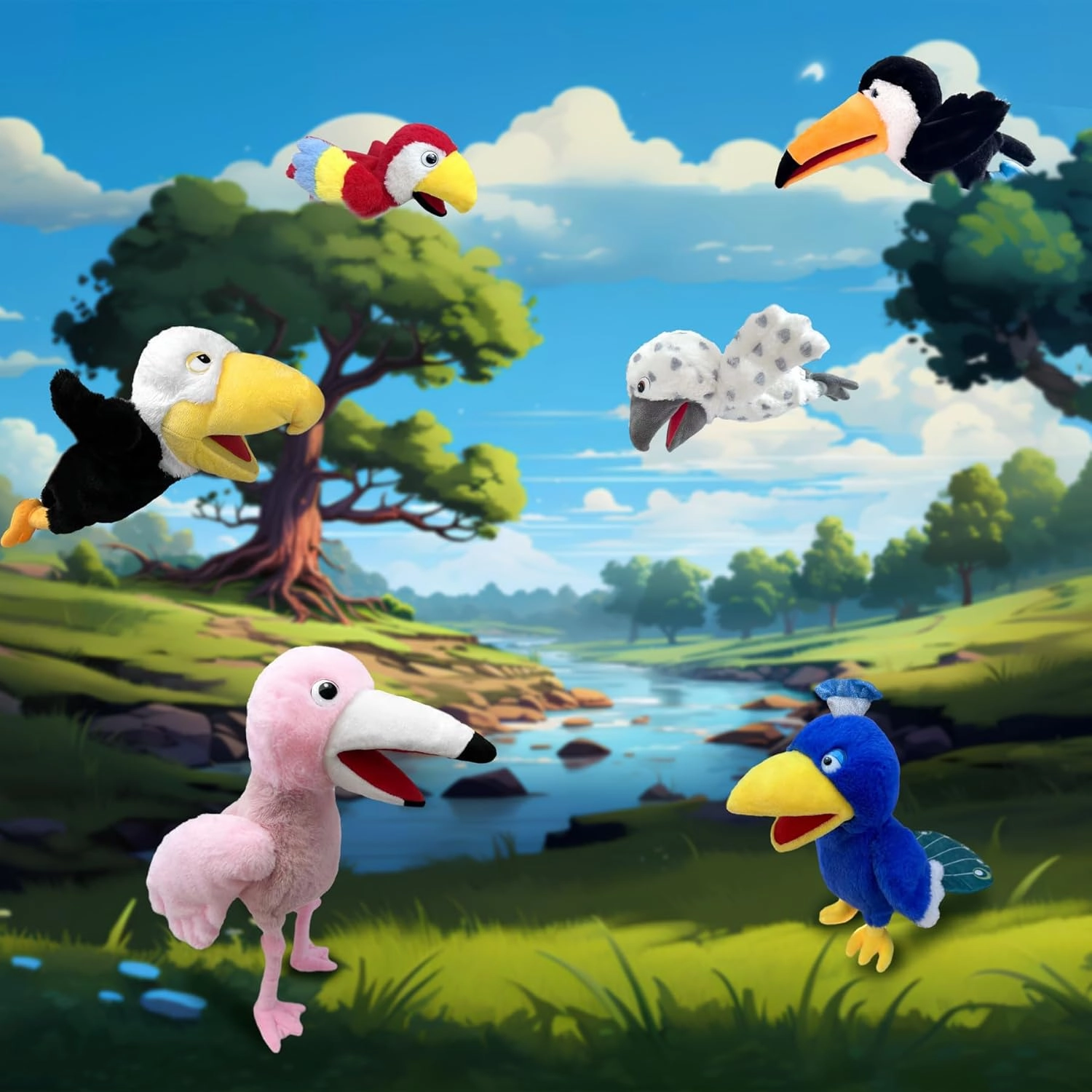 Puppets Peacock Hand Puppet,13.8" Animal Puppet Peacock Puppets Bird Stuffed Animal Hand Puppets for Kids with Movable Mouth,Puppet Plush Multi-Color Toy Bird Puppet Role Play Teaching(Blue)