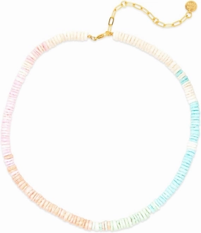 Pura Vida Necklace Gold Pastel Puka Choker Necklace for Women, 14-Inch String