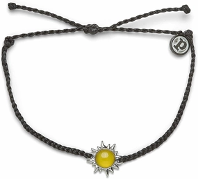Pura Vida Silver Celestial Sun Braided Bracelet w/Citrine or Turquoise Stone - Adjustable Band, Brand Charm
