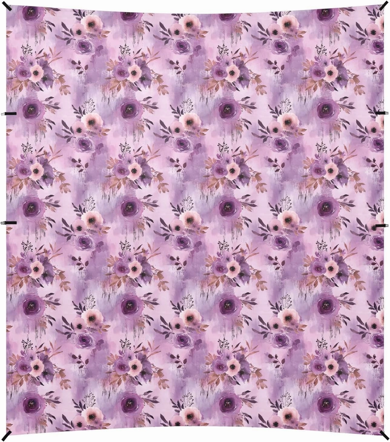 Purple Retro Ancient Flower Blooms Stable Beach Tent UPF50  Protection Easy Setup Portable Sunshade with Sandbags, Sand Shovel, Poles for Backyard, Grassland, Park