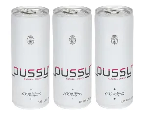 Pussy's Natural Energy Drink - Carbonated Energy Drinks Pack of 3-250ml - All Natural Caffeine Drinks - ILIOS Packaging.