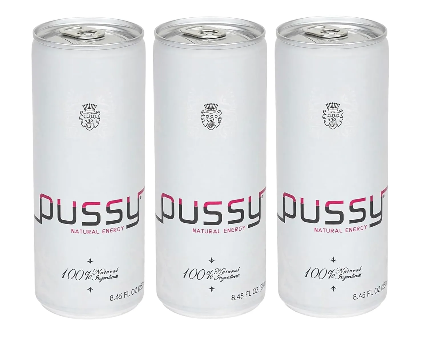 Pussy's Natural Energy Drink - Carbonated Energy Drinks Pack of 3-250ml - All Natural Caffeine Drinks - ILIOS Packaging.