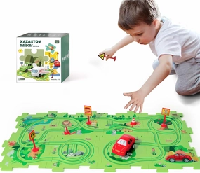 Puzzle Racer Kids Car Track Set, Plastic Floor Puzzles for Kids with Vehicles, 2 3 4 5 6 Year oOld Boy Toys Gift, Toys for 2 3 4 5 6 Year Old Boys, Kids Toys Boys 3-5, Toys for Ages 2-4 Boys