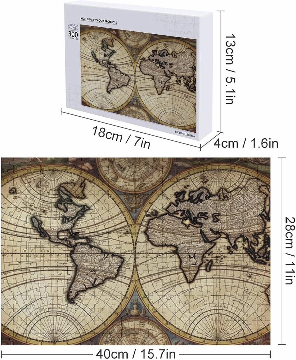 Puzzles 300 Pice Personalized Jigsaw Puzzles Ancient Map World Globe Photos Puzzle for Family Picture Puzzle for Adults Wedding Birthday