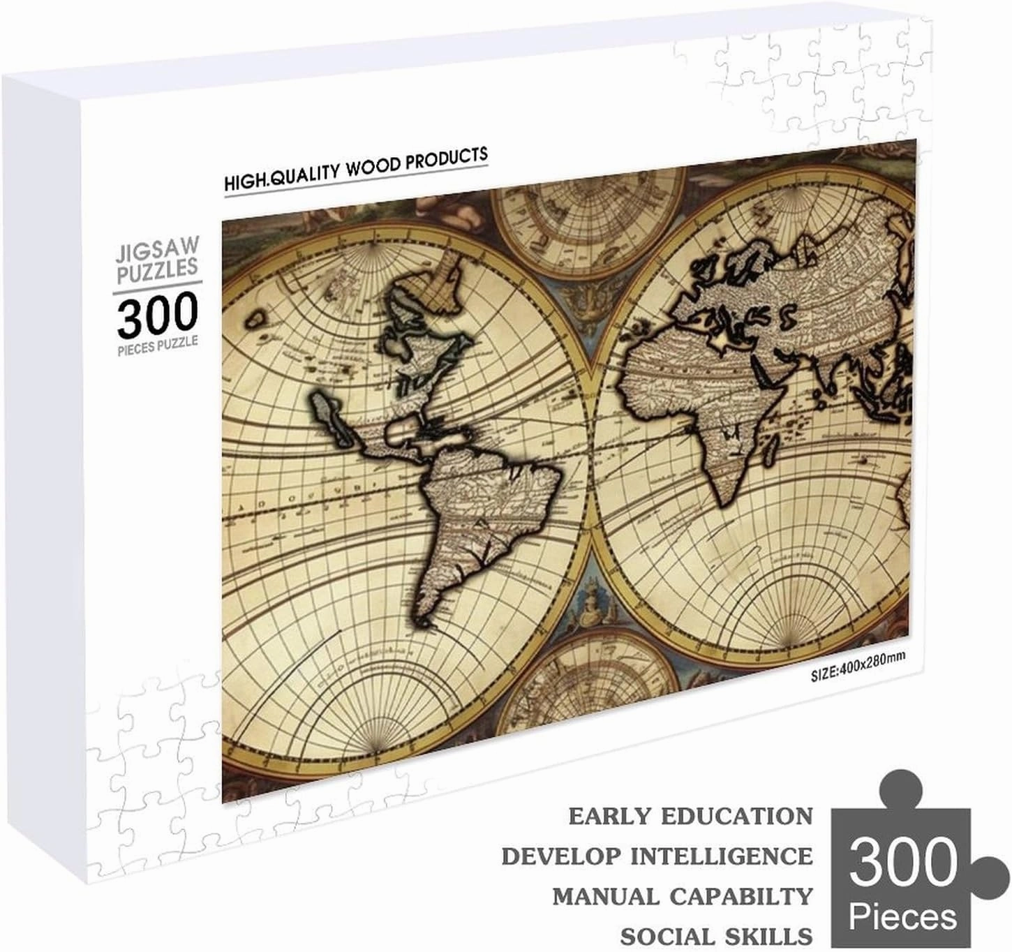 Puzzles 300 Pice Personalized Jigsaw Puzzles Ancient Map World Globe Photos Puzzle for Family Picture Puzzle for Adults Wedding Birthday