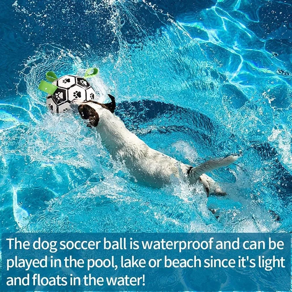 QDAN Dog Soccer Balls Toy with Bell Inside, Outdoor Interactive Toys for Tug of War, Puppy Birthday Gifts, Water Toy, Durable Ropes Squeaky Ball for Small Medium Dogs （6 INCH）