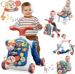 QDRAGON 5 in 1 Push Walkers for Baby Boys, Toddler Learning to Walk, Sit to Stand Walker, Early Learning Push Toy for Infant 12  Months, Navy Blue
