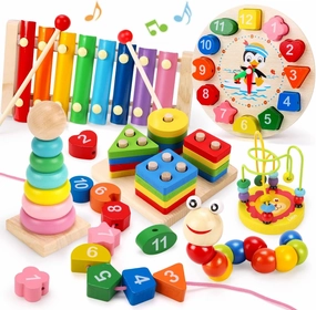 Qizebaby Montessori Toys for 2 Year Old Boys Girls, 6PCS Kids Wooden Toy, Baby Boy Toys 3-6 Year Old, Preschool Educational Learning Toy for Kids Ages 3 4 5 6 , Birthday Gifts