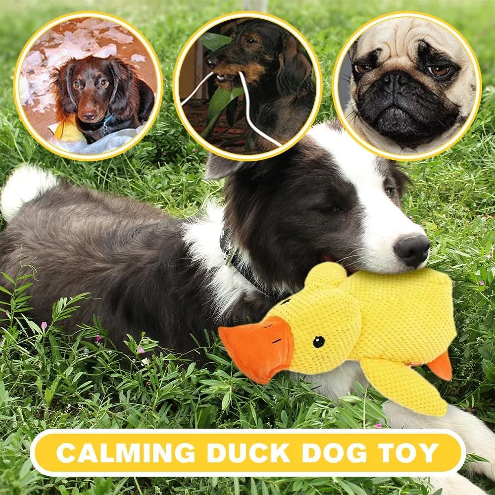 Quack-Quack Duck Dog Toy, 2025 The Mellow Calming Duck for Dogs, Durable Chew Squeak Toy for Pets, Yellow Stuffed Ducks, Interactive Plush Dog Toys (Mixed, 3pcs)
