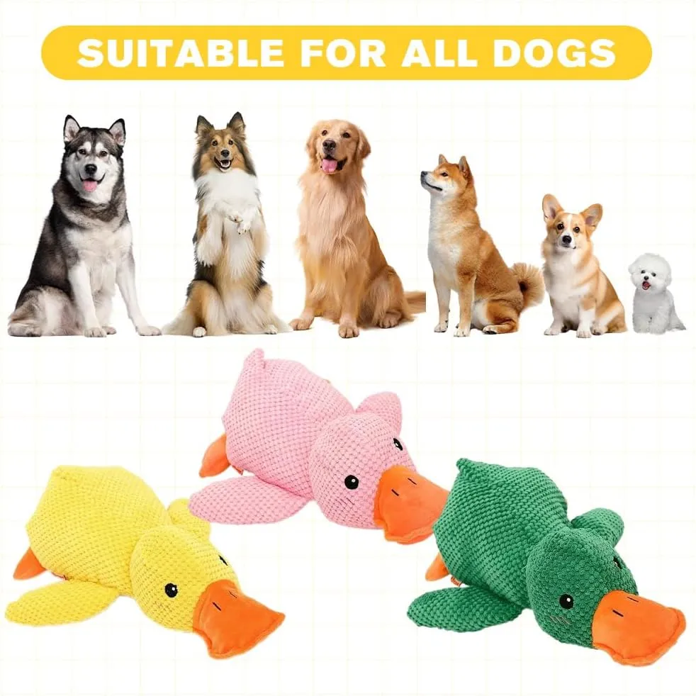 Quack-Quack Duck Dog Toy, 2025 The Mellow Calming Duck for Dogs, Durable Chew Squeak Toy for Pets, Yellow Stuffed Ducks, Interactive Plush Dog Toys (Mixed, 3pcs)