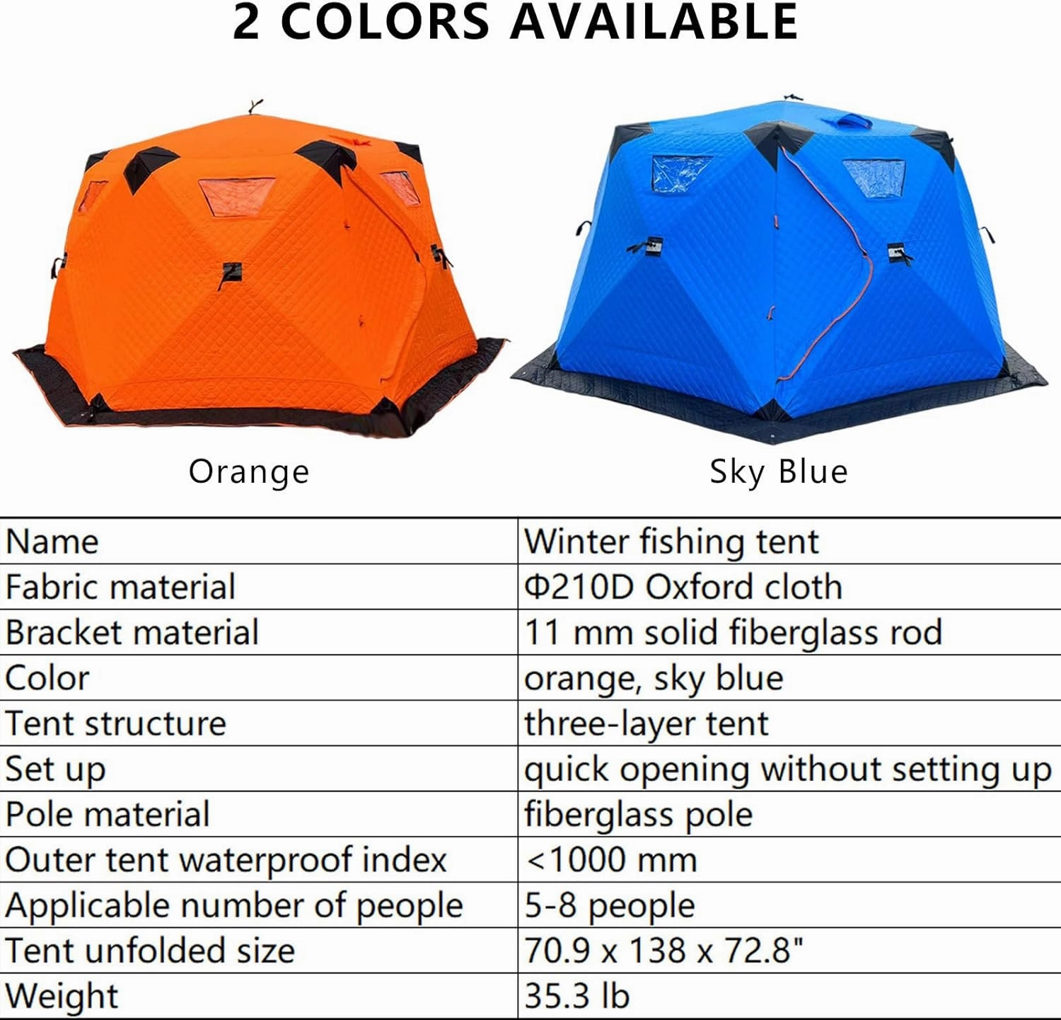 Quick Set Up Outdoor Camping Ice Fishing Tent,5-8 People Pop-up Trapezoidal Insulated Layer Ice Shanty,for Travel Enthusiasts,SkyBlue