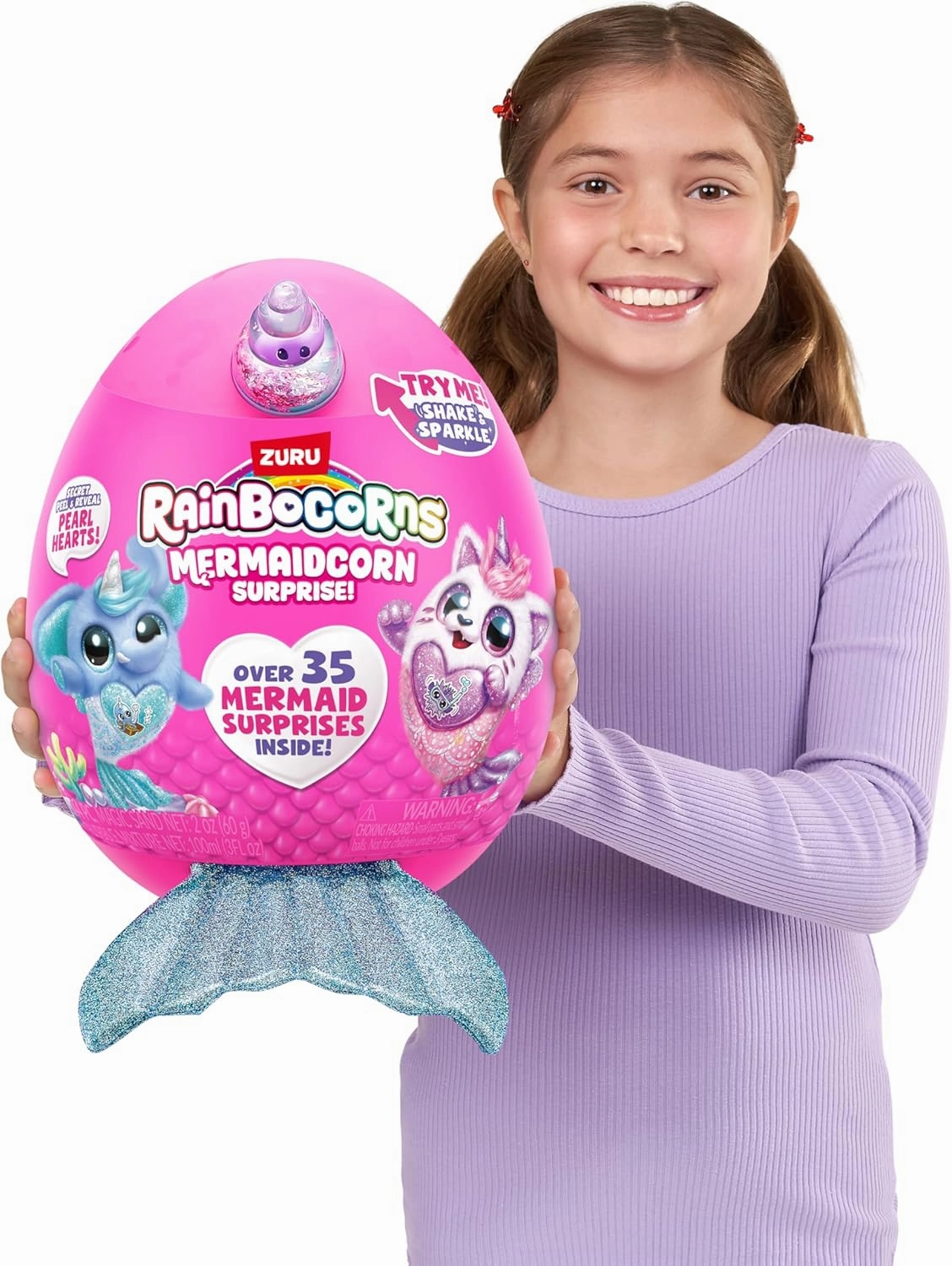 Rainbocorns Mermaidcorn (Cow) by ZURU, Collectible Plush, Mermaid Surprises, Cuddle Plush Stuffed Animal, Surprise Egg, Stickers, Magic Sands & Bubble Mixture, for Girls 3  Up