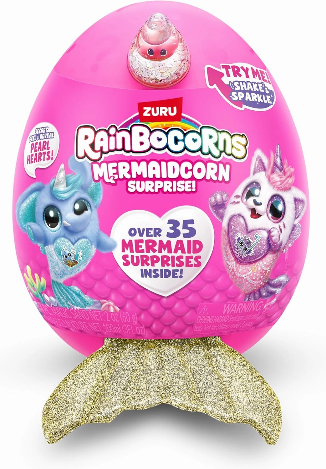 Rainbocorns Mermaidcorn (Cow) by ZURU, Collectible Plush, Mermaid Surprises, Cuddle Plush Stuffed Animal, Surprise Egg, Stickers, Magic Sands & Bubble Mixture, for Girls 3  Up