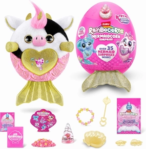 Rainbocorns Mermaidcorn (Cow) by ZURU, Collectible Plush, Mermaid Surprises, Cuddle Plush Stuffed Animal, Surprise Egg, Stickers, Magic Sands & Bubble Mixture, for Girls 3  Up