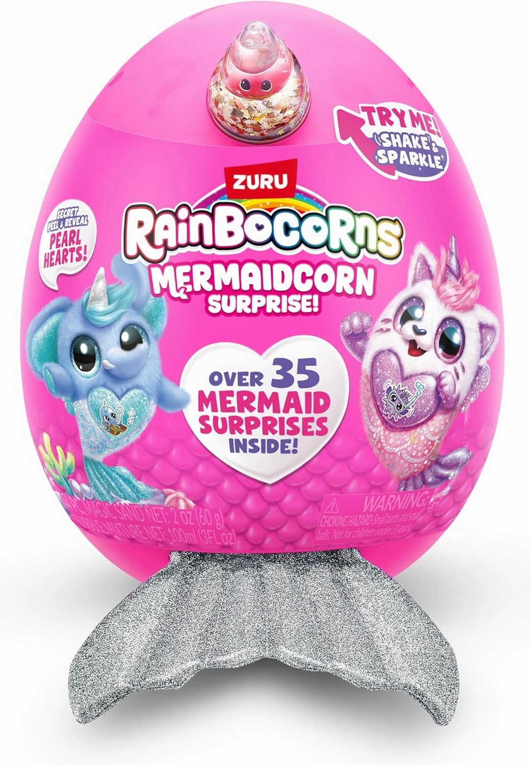 Rainbocorns Mermaidcorn (Flamingo) by ZURU, Collectible Plush, Mermaid Surprises, Cuddle Plush Stuffed Animal, Surprise Egg, Stickers, Magic Sands & Bubble Mixture, for Girls 3  Up