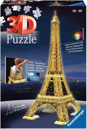 Ravensburger Eiffel Tower - Night Edition | 216-Piece 3D Jigsaw Puzzle for Kids and Adults | Precision Fit with Easy-Click Technology | Displayable & Durable Model | Over a Century of Quality