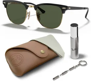 Ray-Ban RB3716 CLUBMASTER Metal Square Shape Sunglasses With Eyewear Kit Bundle - Adjustable Nose Pads - Square Sunglasses