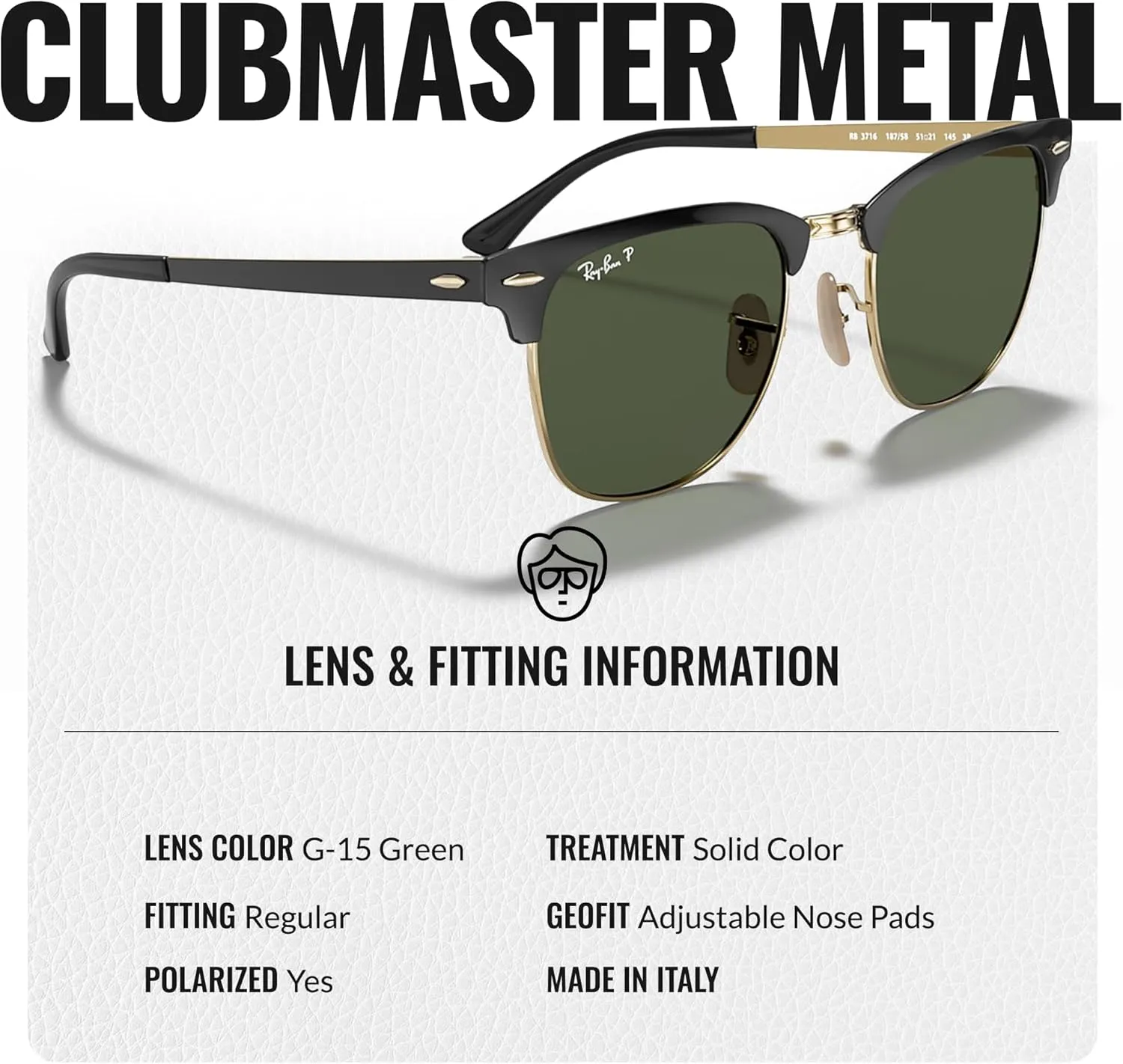 Ray-Ban RB3716 CLUBMASTER Metal Square Shape Sunglasses With Eyewear Kit Bundle - Adjustable Nose Pads - Square Sunglasses