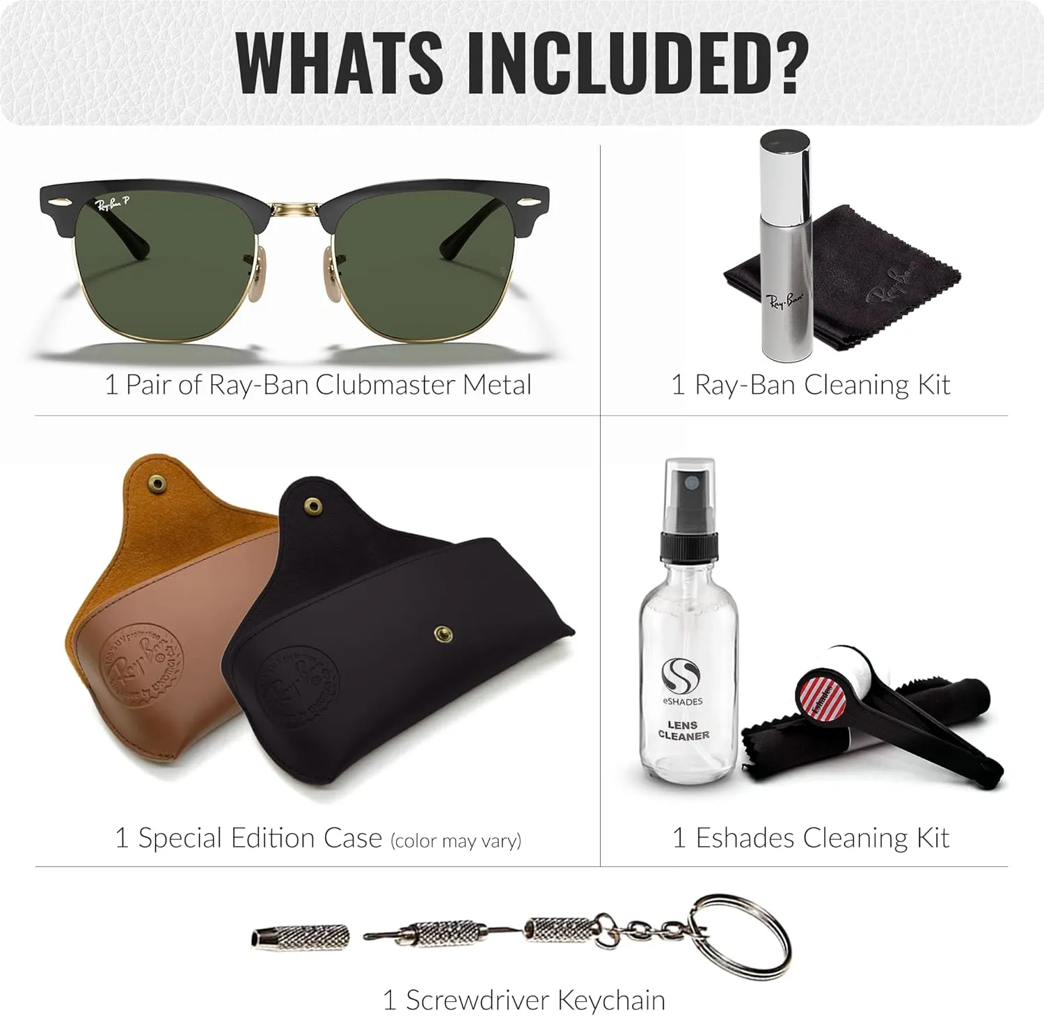 Ray-Ban RB3716 CLUBMASTER Metal Square Shape Sunglasses With Eyewear Kit Bundle - Adjustable Nose Pads - Square Sunglasses