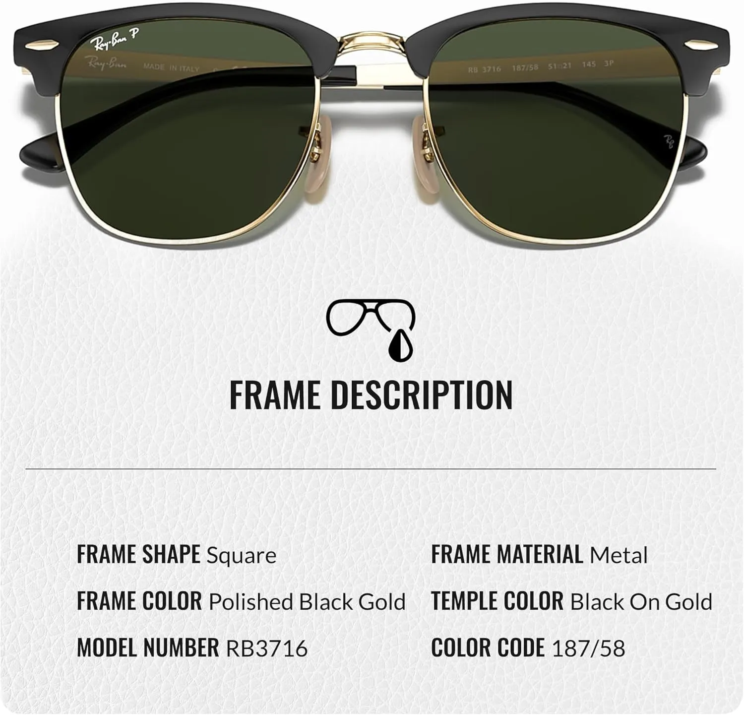 Ray-Ban RB3716 CLUBMASTER Metal Square Shape Sunglasses With Eyewear Kit Bundle - Adjustable Nose Pads - Square Sunglasses