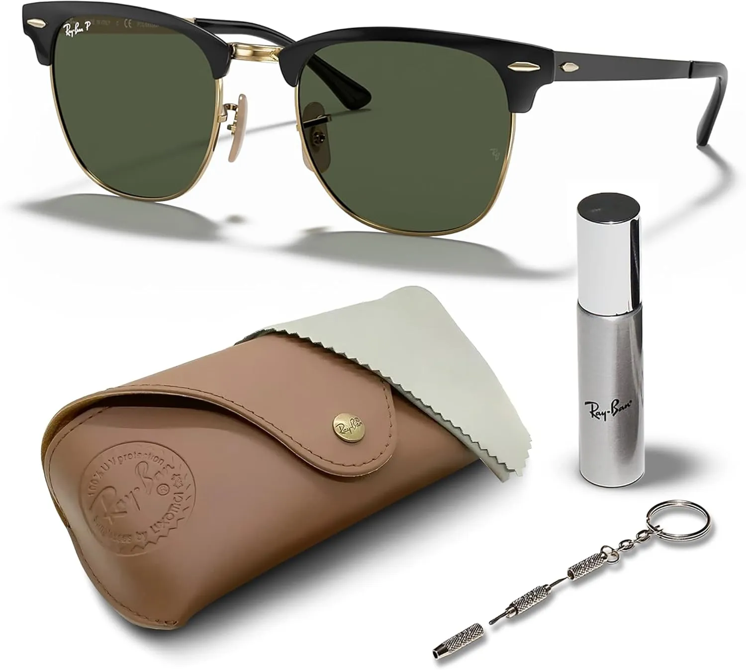 Ray-Ban RB3716 CLUBMASTER Metal Square Shape Sunglasses With Eyewear Kit Bundle - Adjustable Nose Pads - Square Sunglasses