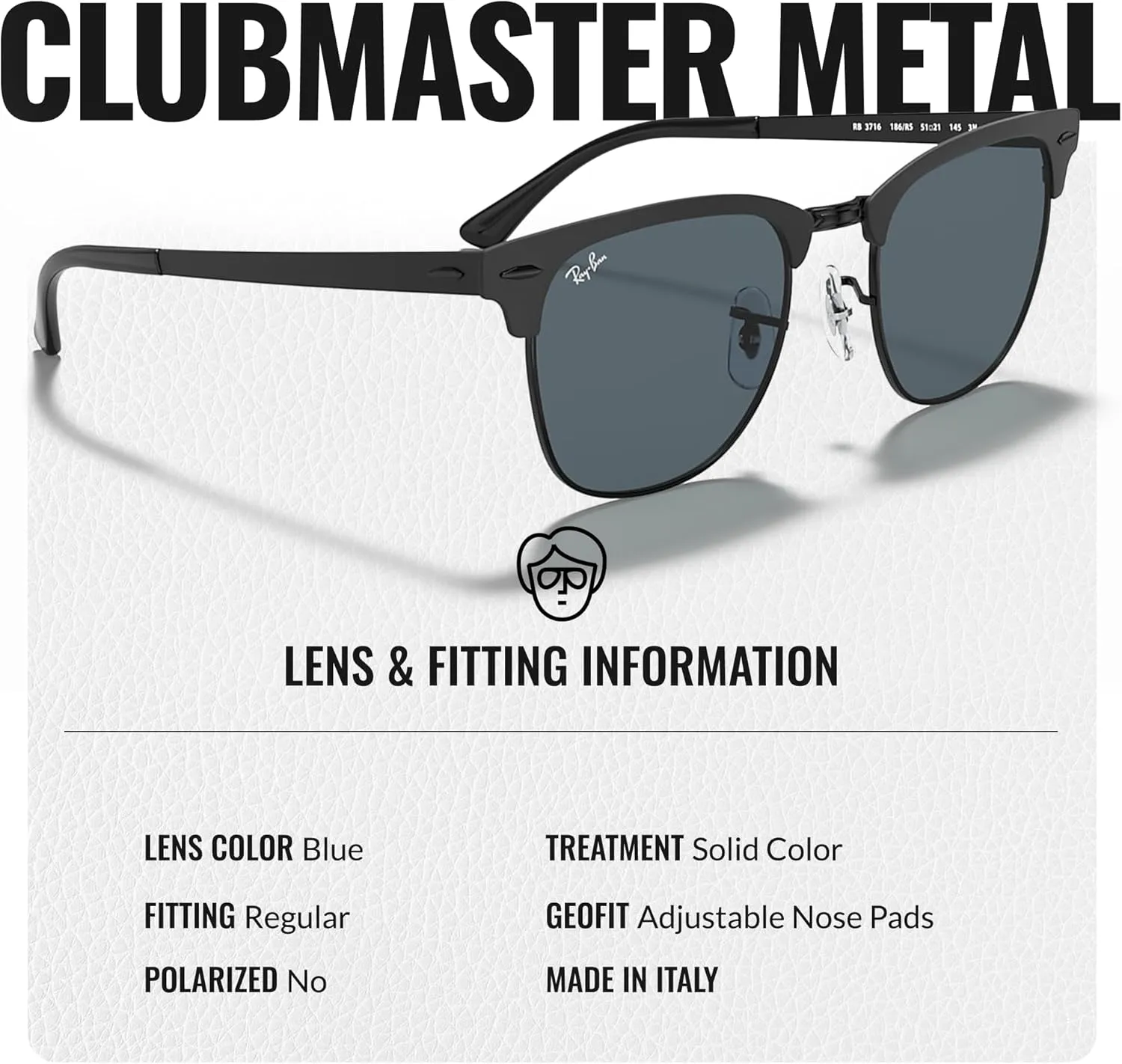 Ray-Ban RB3716 CLUBMASTER Metal Square Shape Sunglasses With Eyewear Kit Bundle - Adjustable Nose Pads - Square Sunglasses